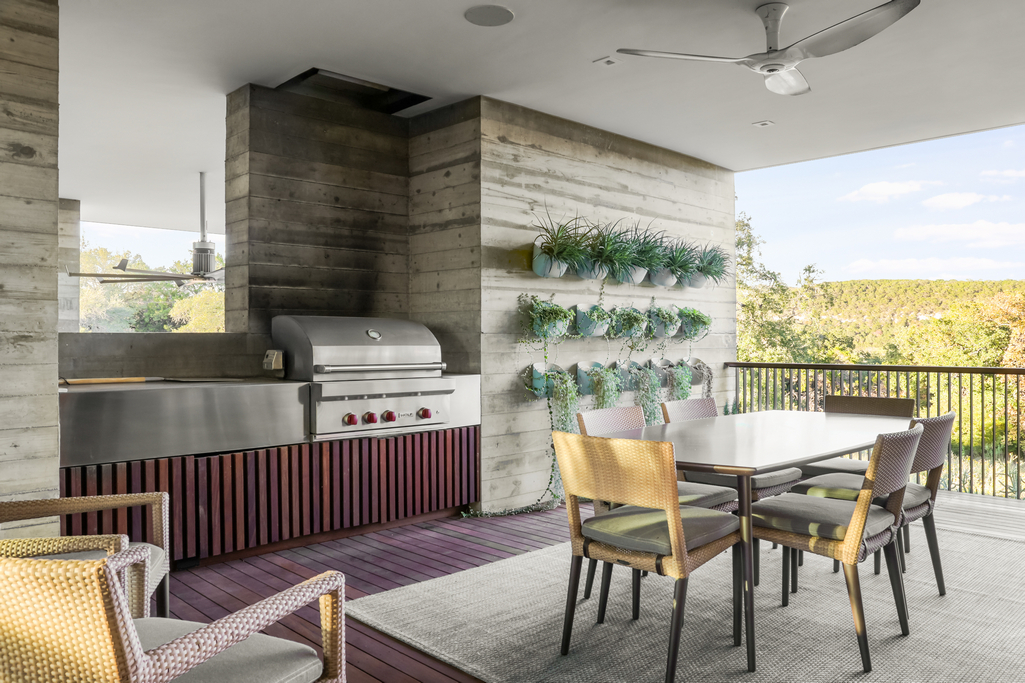 Outdoor Grill Area With Succulent Wall