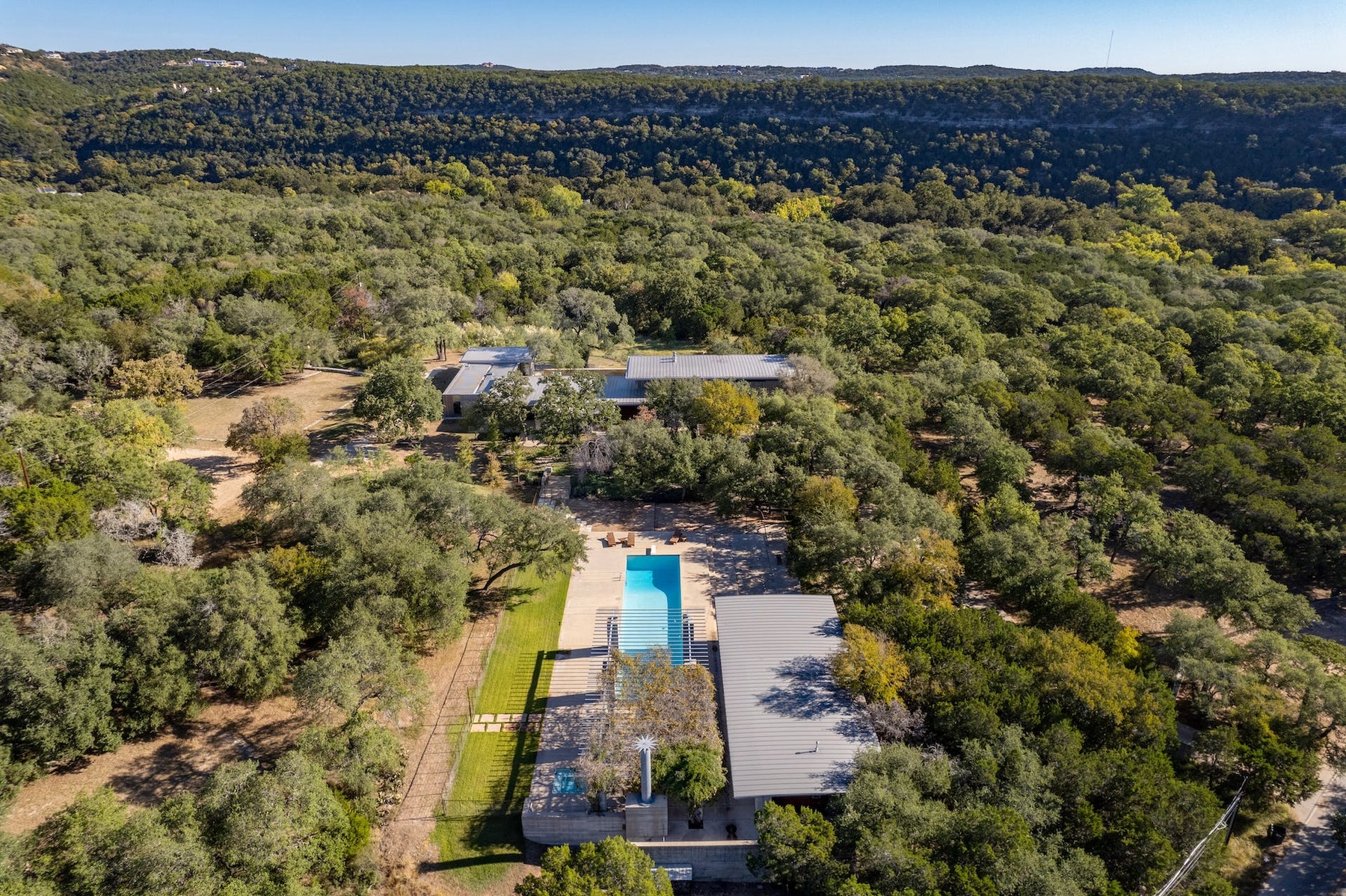 Aerial Close-Up View Of Modern Austin Compound Located At 2508 N. Cuernavaca Drive